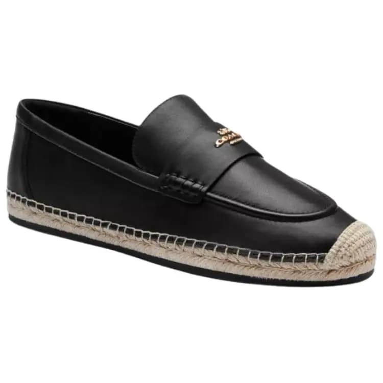 COACH Leather Round-Toe Slip-On Loafers Espadrilles Women's Black 3