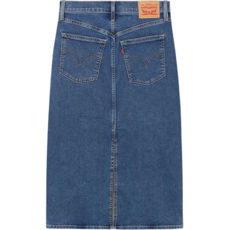 levi’s American Retro High Waist Slim Fit Back Slit Midi Denim Skirt Women's 2