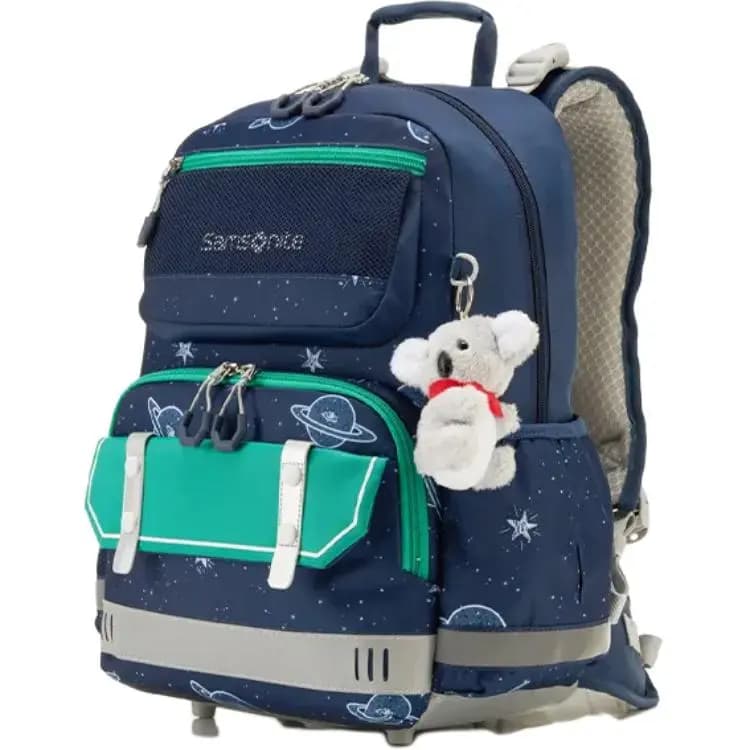 SAMSONITE Color Block Design Fabric Student Backpack Men's Navy Blue Green 2