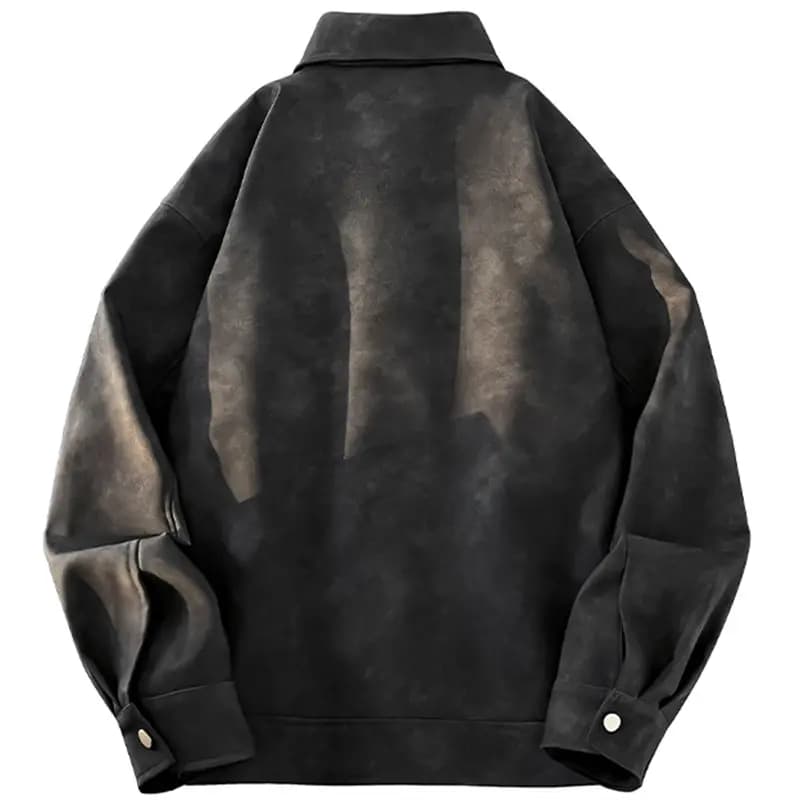 Jeep Unisex American Washed Logo Distressed Zip-Up Leather Jacket 7