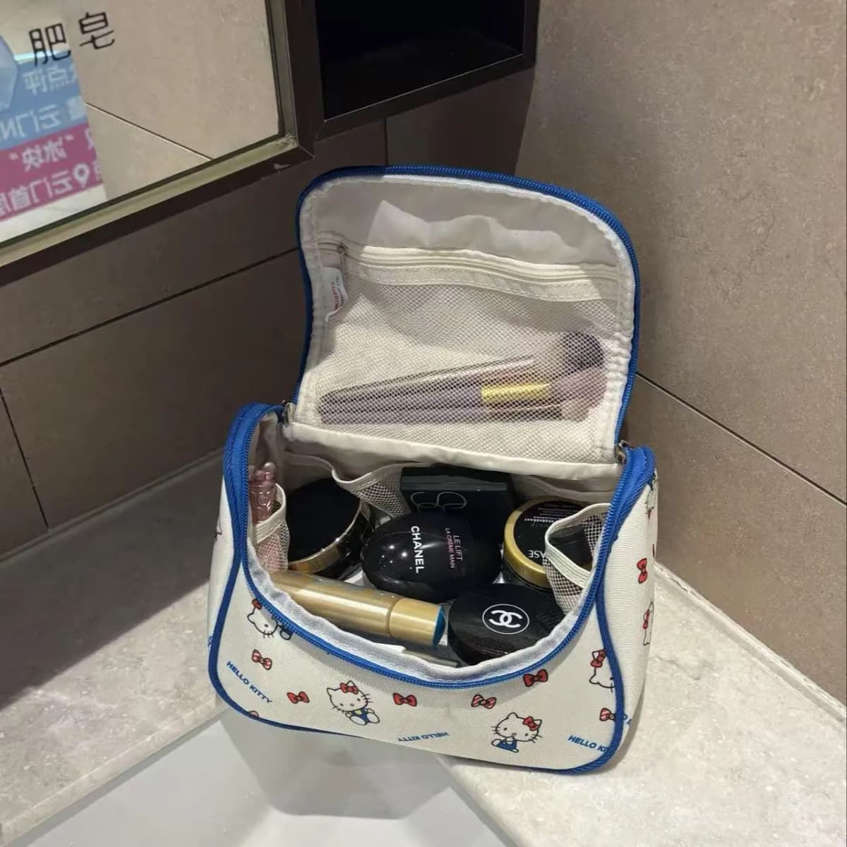 Sanrio Hello Kitty Cute Premium Portable 3D Canvas Travel Storage Bag Women's Blue White Full Print 7