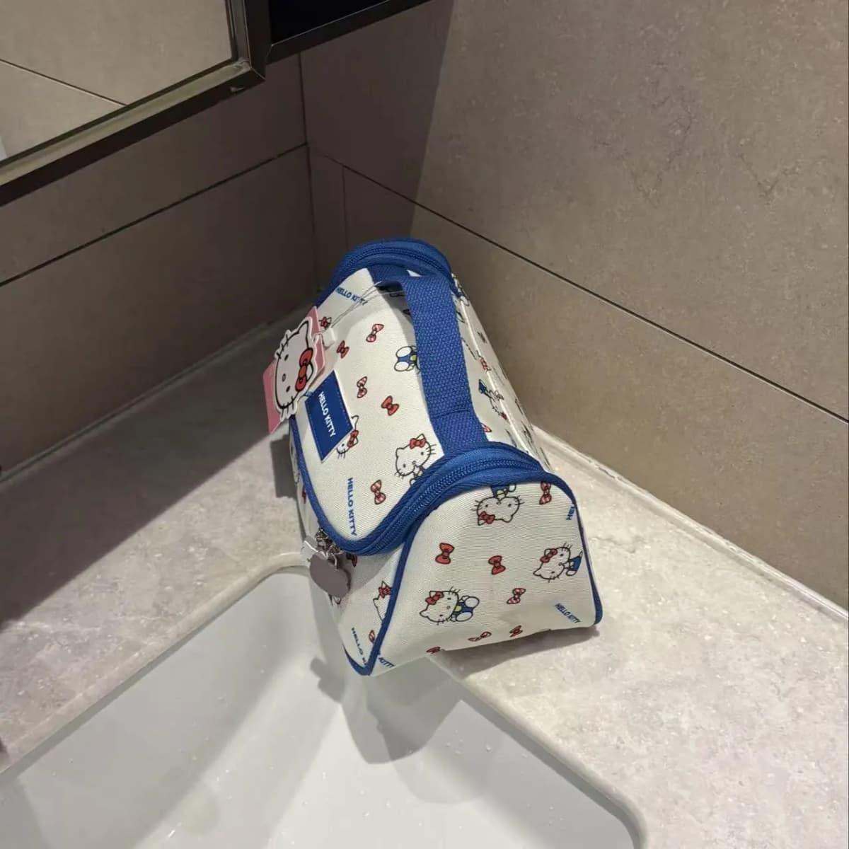 Sanrio Hello Kitty Cute Premium Portable 3D Canvas Travel Storage Bag Women's Blue White Full Print 4