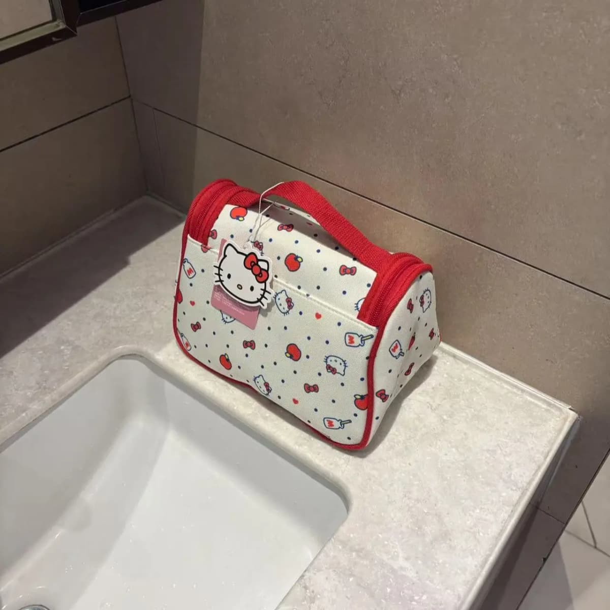 Sanrio Hello Kitty Kətan Çanta Unisex Qırmızı/Ağ 5