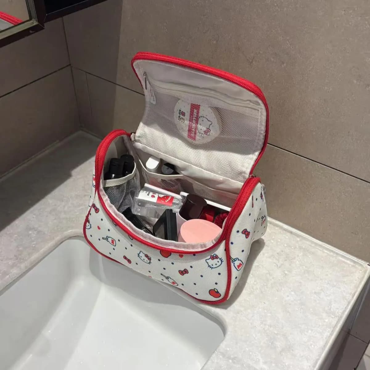 Sanrio Hello Kitty Kətan Çanta Unisex Qırmızı/Ağ 6