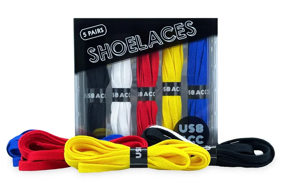 US8ACC Shoelaces Unisex Black White Gray Red Blue Yellow 7