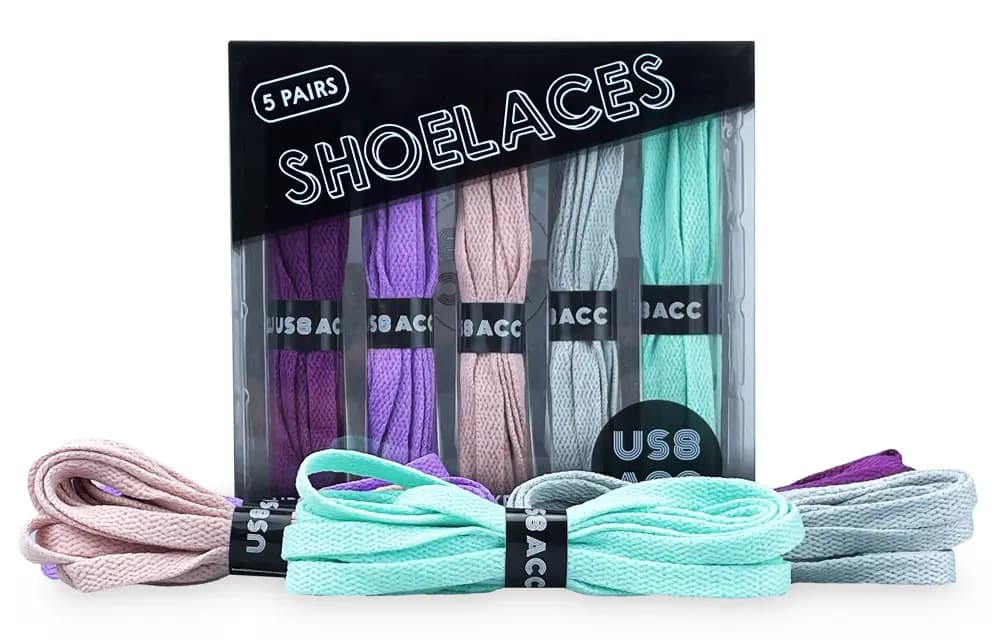 US8ACC Shoelaces Unisex Black White Gray Red Blue Yellow 10