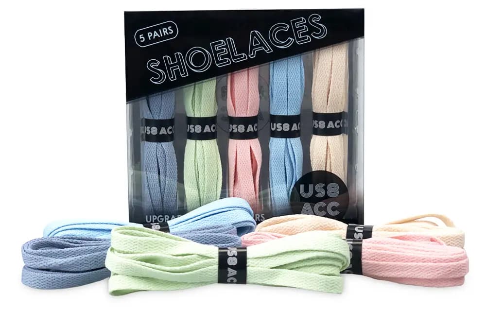 US8ACC Shoelaces Unisex Black White Gray Red Blue Yellow 8