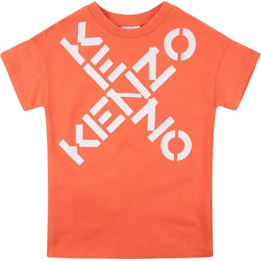 Kids KENZO SS22 Logo Print Short Sleeve Dress Orange
