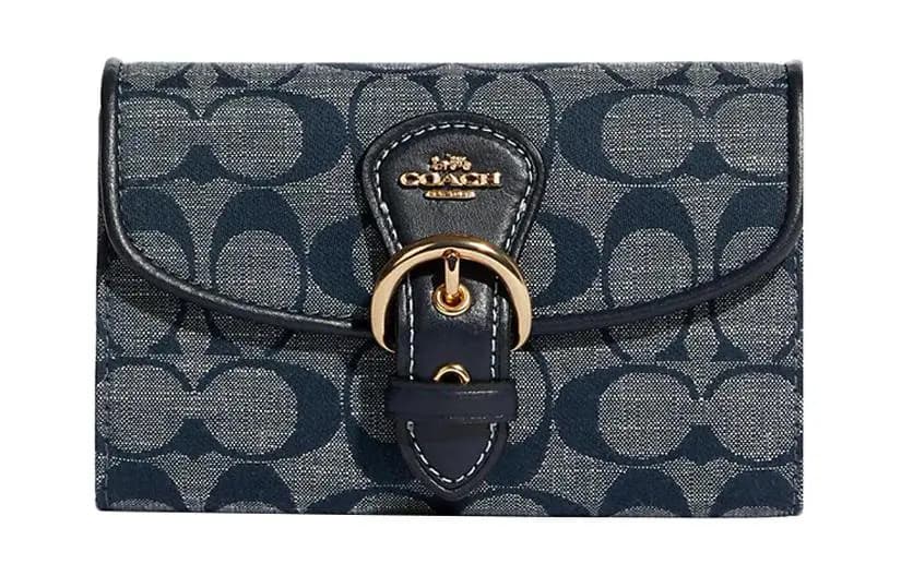 COACH Kleo 15 Signature Jacquard Qadın Pulqabısı Denim Mavi
