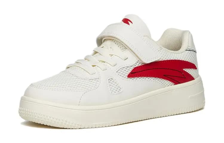 Anta Kids Mesh Velcro Wear-Resistant Low-Top Skate Shoes Cream White/Red 2