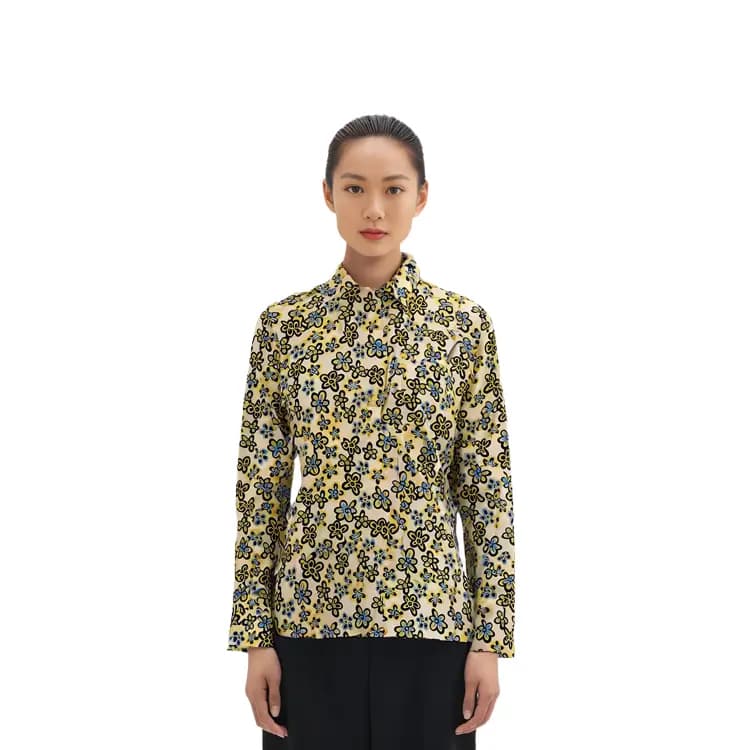 UNIQLO X Marni Women's Oversized L/S Flower Shirt Off White 5