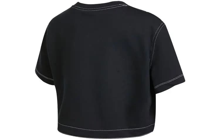 Nike Solid Color Large Logo Cropped Casual Crew Neck Short Sleeve T-Shirt Women's Black 2