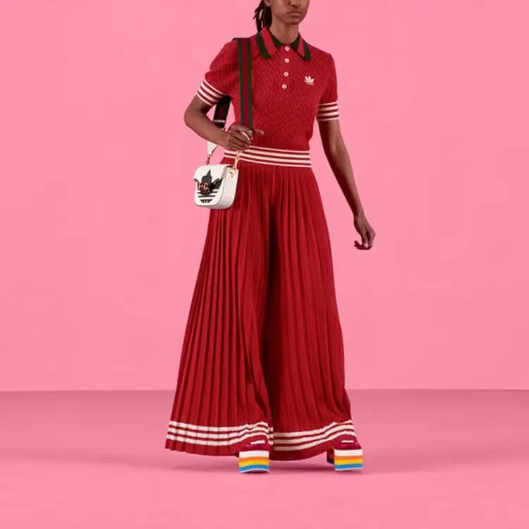 GUCCI X Adidas Qadın Polo Köynəyi Qırmızı 2