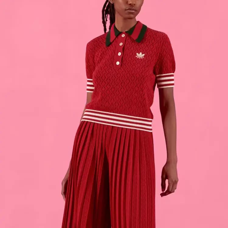 GUCCI X Adidas Qadın Polo Köynəyi Qırmızı 4