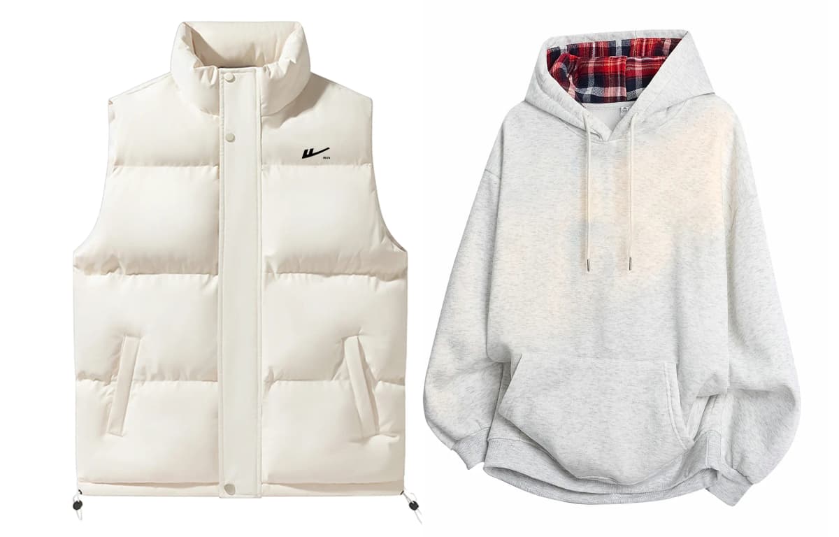 Warrior Basic Versatile Brand Logo Print Loose Casual Plaid Patchwork Hooded Pullover Long Sleeve Top Stand Collar Solid Vest Hoodie Set Unisex 4