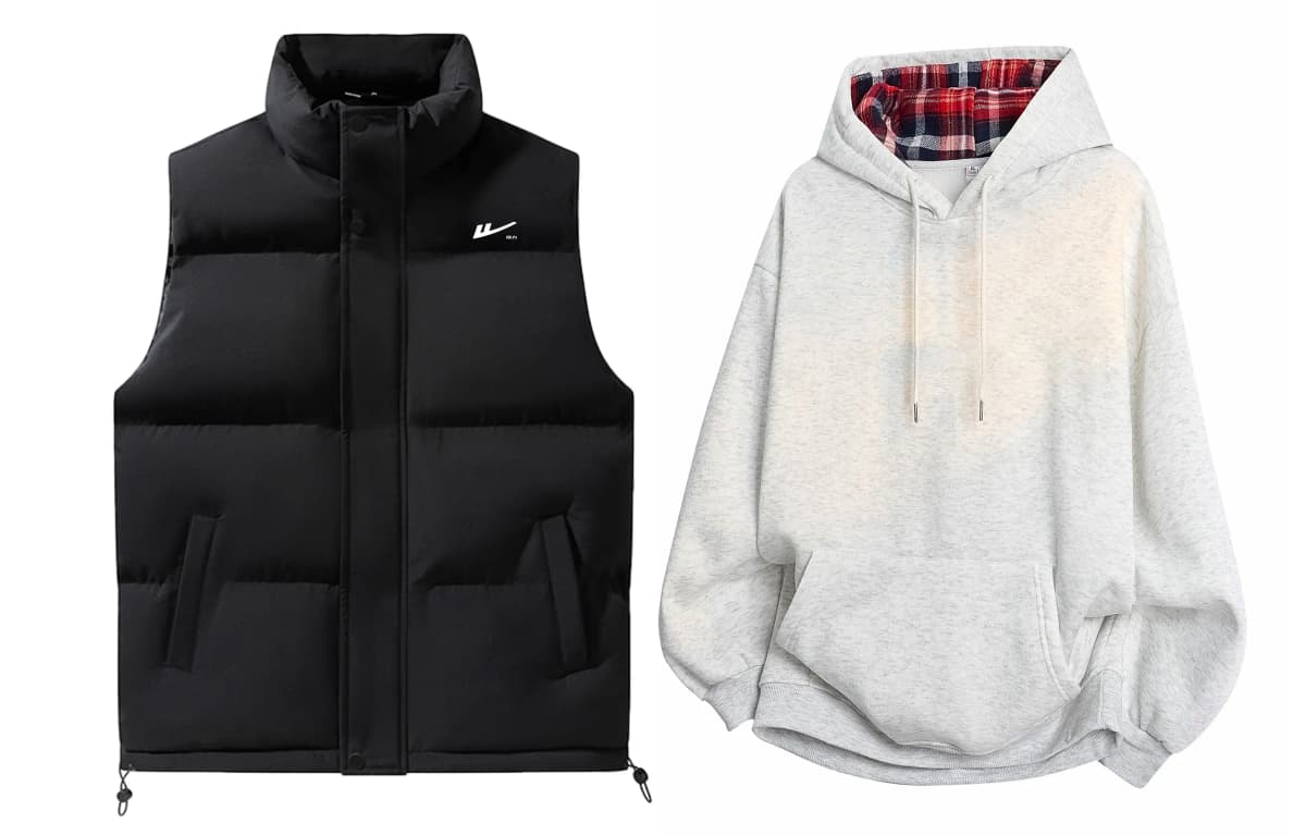 Warrior Basic Versatile Brand Logo Print Loose Casual Plaid Patchwork Hooded Pullover Long Sleeve Top Stand Collar Solid Vest Hoodie Set Unisex 7