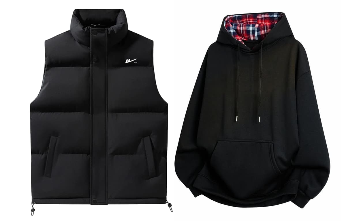 Warrior Basic Versatile Brand Logo Print Loose Casual Plaid Patchwork Hooded Pullover Long Sleeve Top Stand Collar Solid Vest Hoodie Set Unisex 10