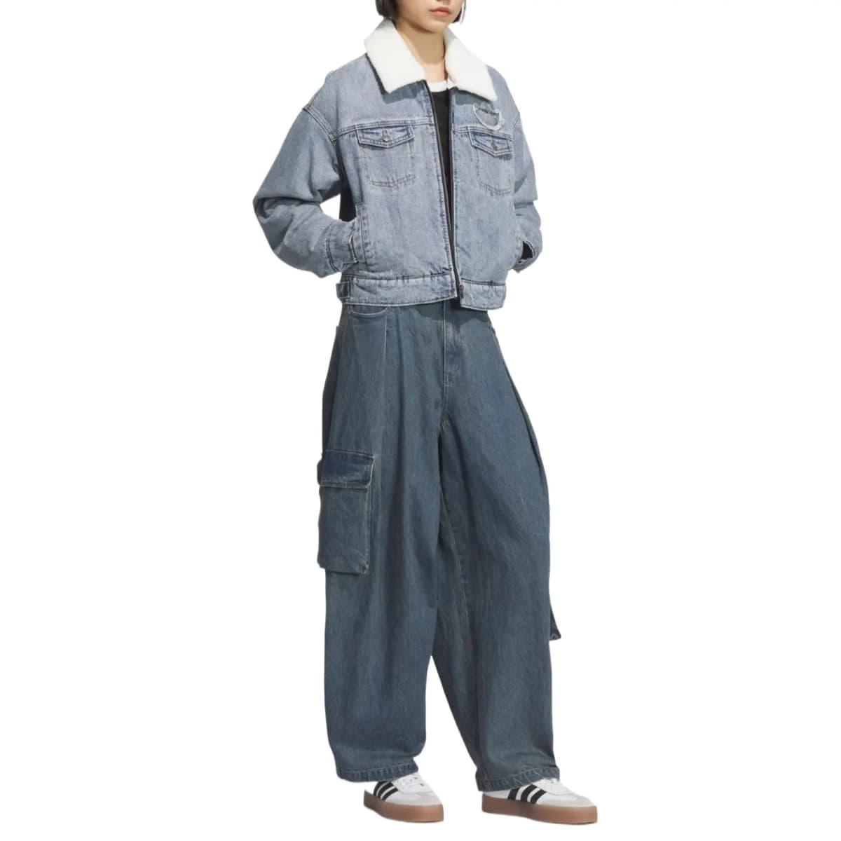 adidas originals FW/AW25 Loose Warm Long Sleeve Denim Jacket Women's Light Denim Blue 3