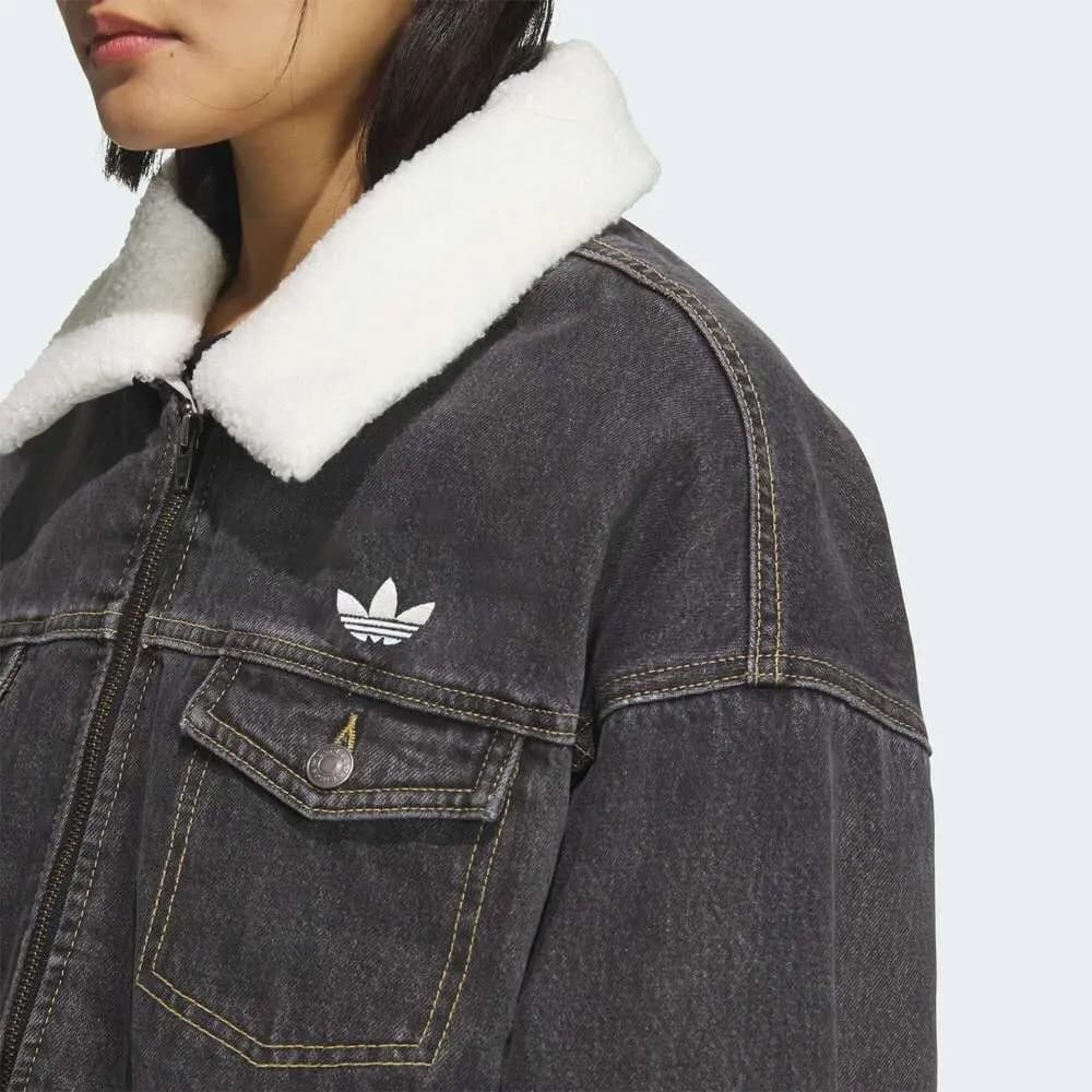 adidas originals FW25 FEMME DENIM PAD Warm Turn-Down Collar Zippered Long Sleeve Denim Jacket Women's 4