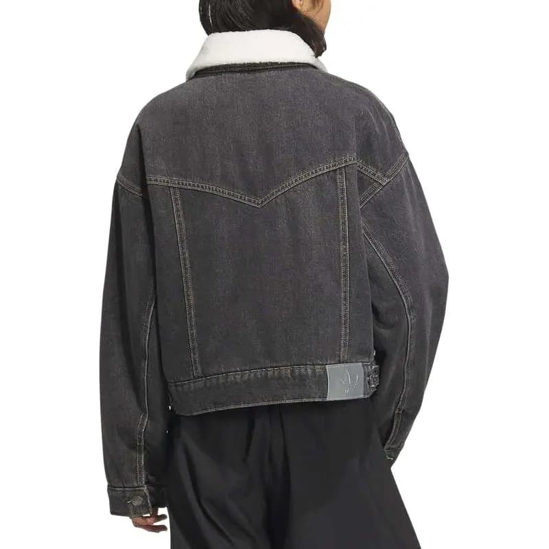 adidas originals FW25 FEMME DENIM PAD Warm Turn-Down Collar Zippered Long Sleeve Denim Jacket Women's 3
