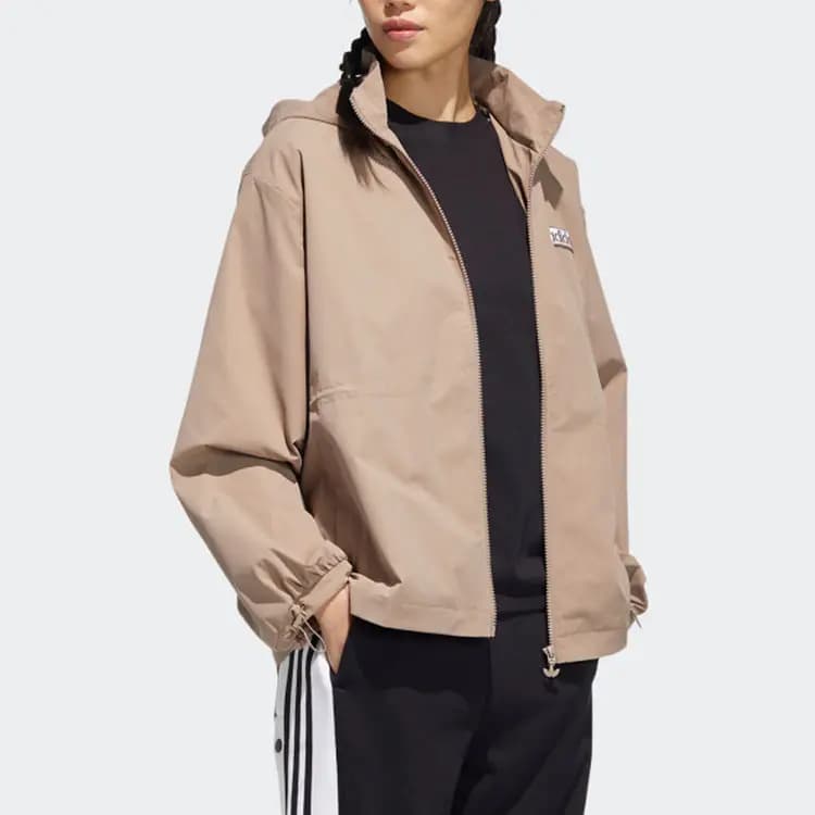 adidas Originals Trefoil Logo Hooded Jacket Qadın Xaki 2
