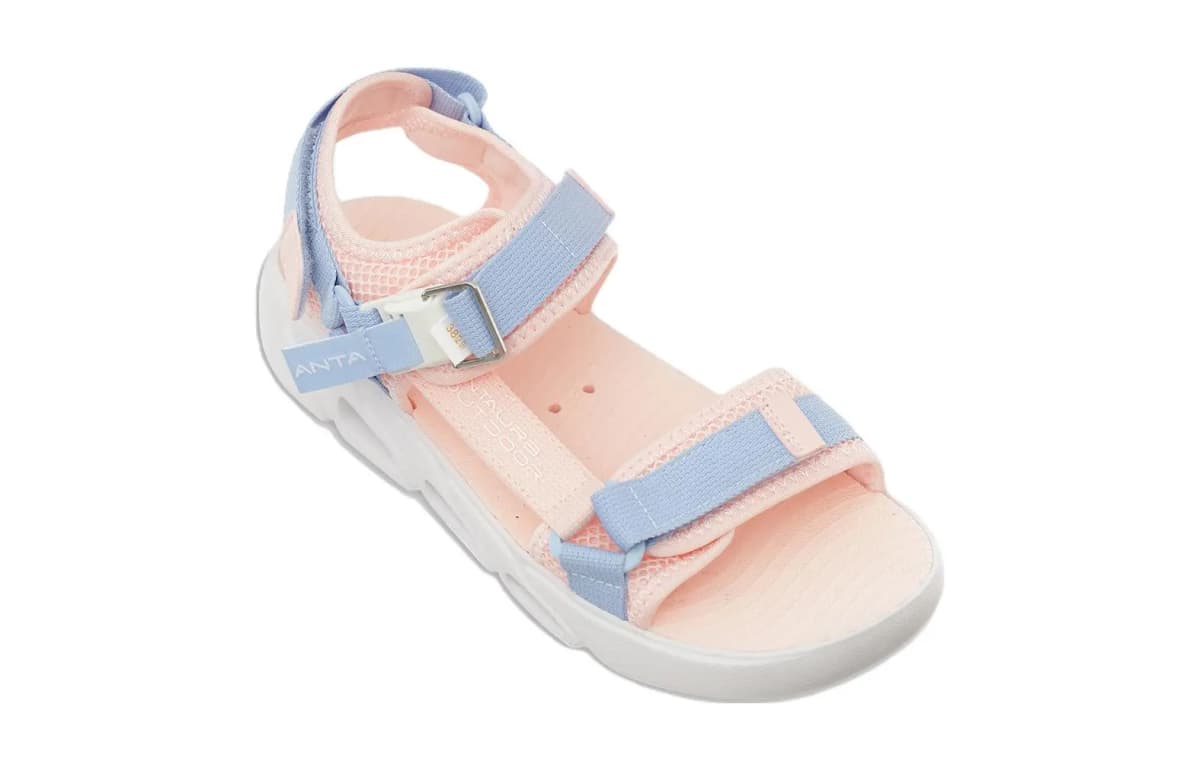 Big Kids Anta Breathable Open-Toe Beach Sandals White-Blue-Pink 5