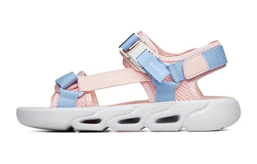 Big Kids Anta Breathable Open-Toe Beach Sandals White-Blue-Pink 3