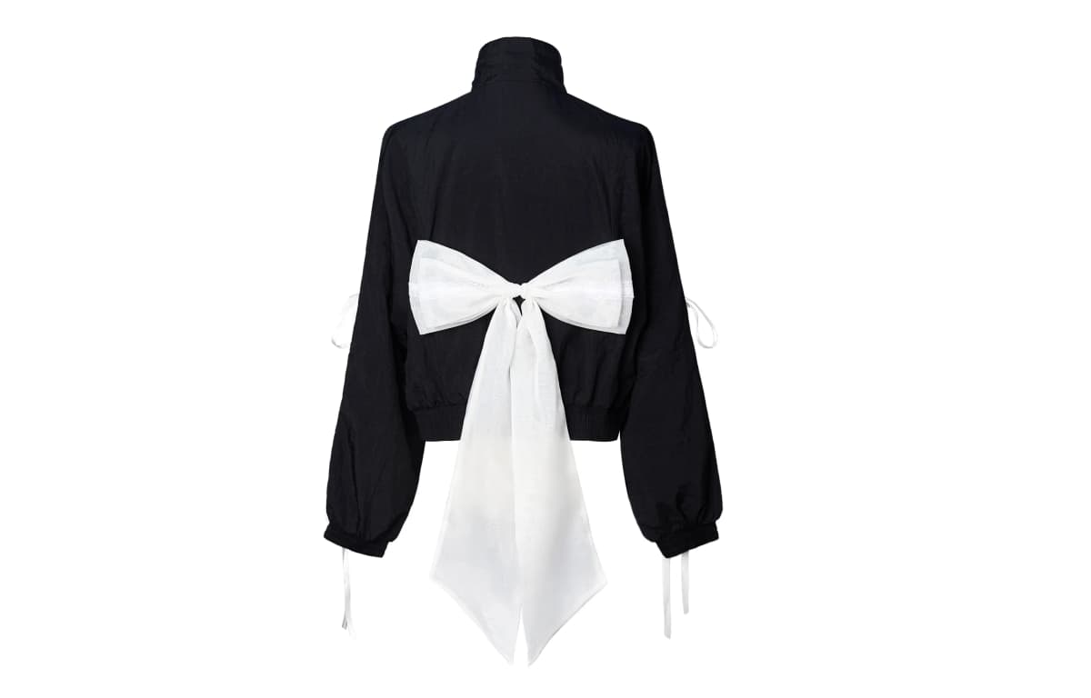 Custom Apparel adidas originals ADICOLOR CLASSICS 811 Lace Bond Sweet Girl French Lazy Ballet Style Stripe Sport Loose Bow Decoration Short Stand Neck Cropped Jacket Women's 2