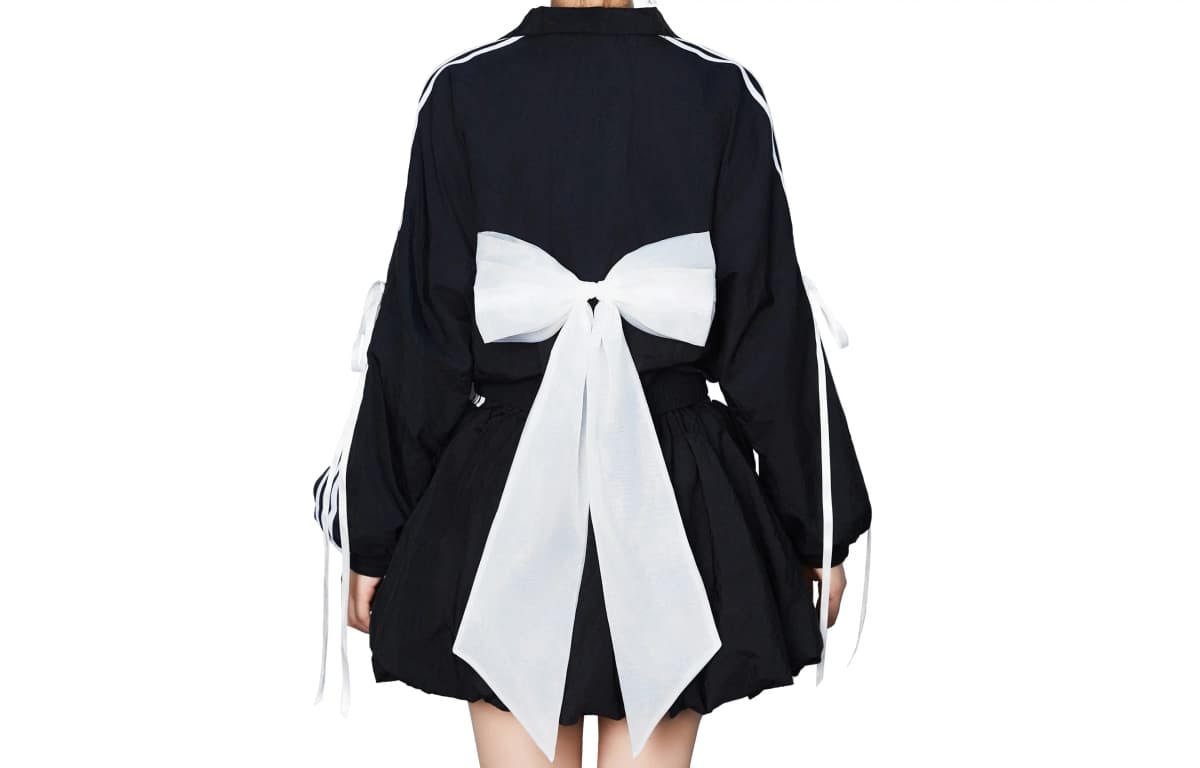 Custom Apparel adidas originals ADICOLOR CLASSICS 811 Lace Bond Sweet Girl French Lazy Ballet Style Stripe Sport Loose Bow Decoration Short Stand Neck Cropped Jacket Women's 6