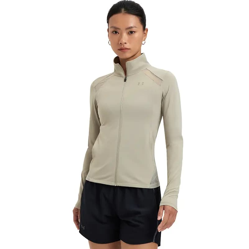 Under Armour COOLMESH Stand Collar Waist-Cinching Slim Fit Training Running Fitness Yoga Casual Sport Jacket Women's Forest Dog Brown Grey 3
