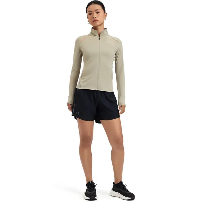 Under Armour COOLMESH Stand Collar Waist-Cinching Slim Fit Training Running Fitness Yoga Casual Sport Jacket Women's Forest Dog Brown Grey 5