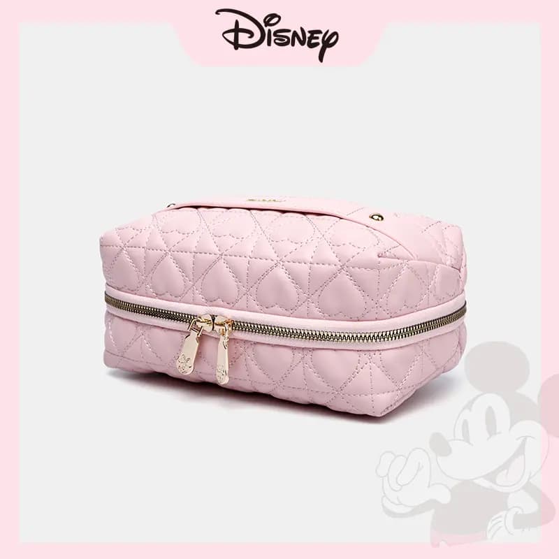 Disney Minnie Antibacterial Anti-Mildew Lining PU Heart Diamond Quilted Travel Storage Bag Women's Pink 4