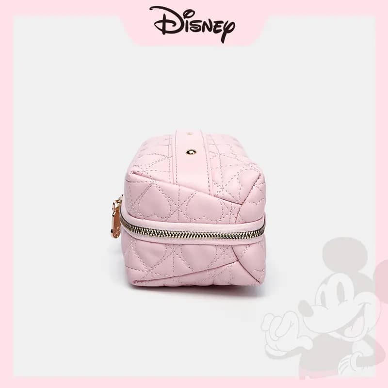 Disney Minnie Antibacterial Anti-Mildew Lining PU Heart Diamond Quilted Travel Storage Bag Women's Pink 6