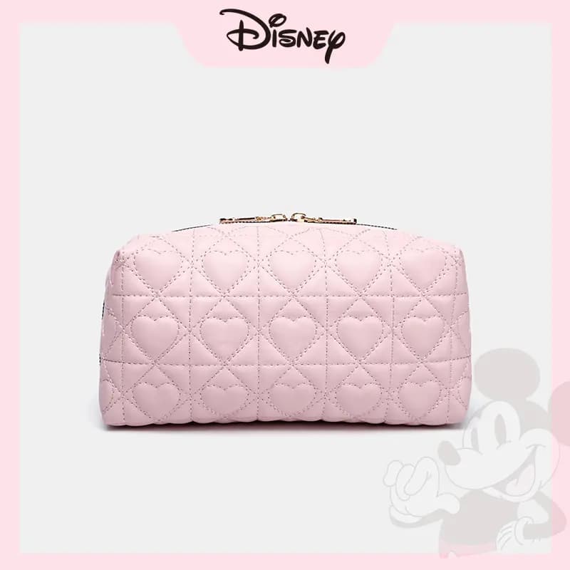 Disney Minnie Antibacterial Anti-Mildew Lining PU Heart Diamond Quilted Travel Storage Bag Women's Pink 7