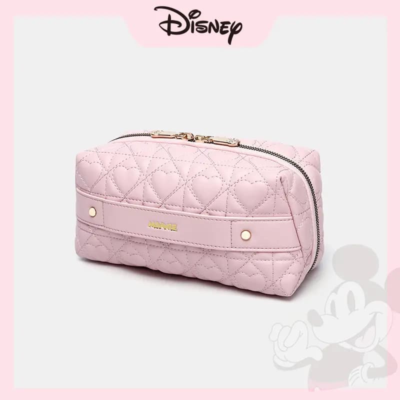 Disney Minnie Antibacterial Anti-Mildew Lining PU Heart Diamond Quilted Travel Storage Bag Women's Pink 8