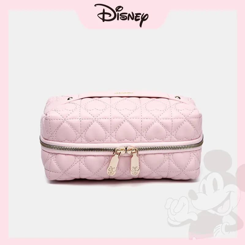 Disney Minnie Antibacterial Anti-Mildew Lining PU Heart Diamond Quilted Travel Storage Bag Women's Pink 3