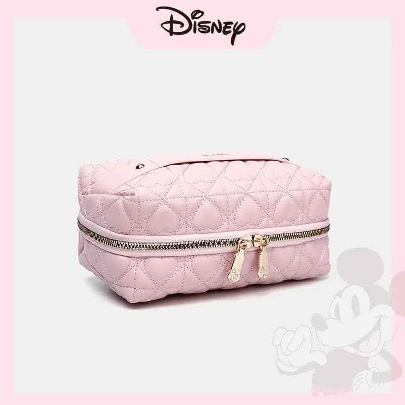 Disney Minnie Antibacterial Anti-Mildew Lining PU Heart Diamond Quilted Travel Storage Bag Women's Pink 5