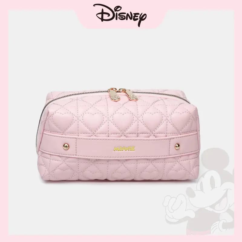Disney Minnie Antibacterial Anti-Mildew Lining PU Heart Diamond Quilted Travel Storage Bag Women's Pink 2