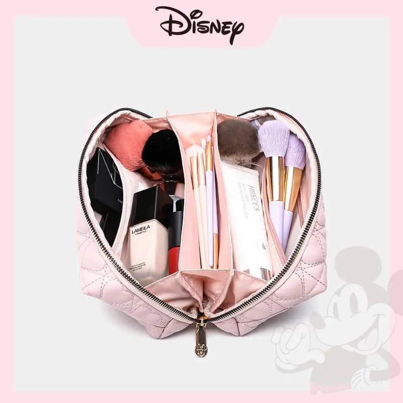 Disney Minnie Antibacterial Anti-Mildew Lining PU Heart Diamond Quilted Travel Storage Bag Women's Pink 10