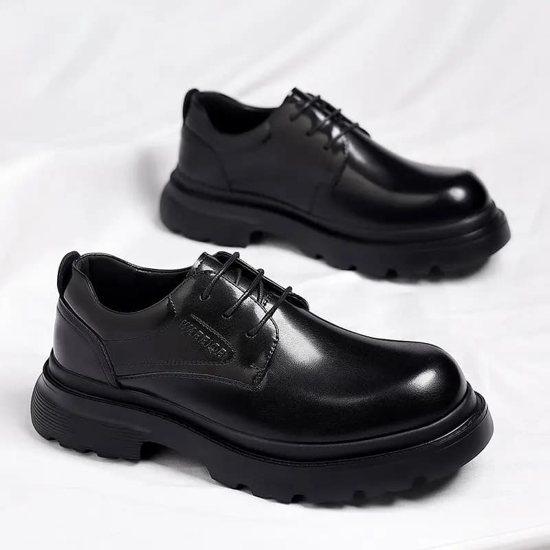 Warrior Round Toe Thick-Sole Derby Shoes Height-Increasing Big Head Martin Boots Men's Foam Lightweight Sole 4