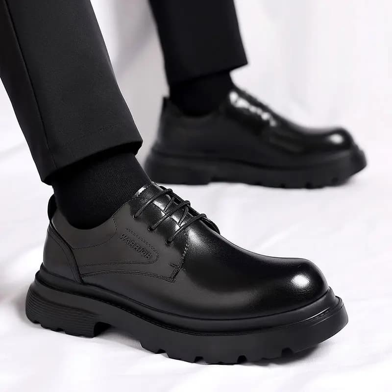 Warrior Round Toe Thick-Sole Derby Shoes Height-Increasing Big Head Martin Boots Men's Foam Lightweight Sole 6