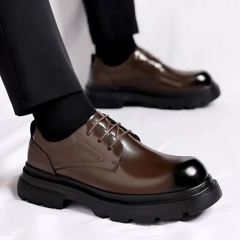 Warrior Round Toe Thick-Sole Derby Shoes Height-Increasing Big Head Martin Boots Men's Foam Lightweight Sole 14
