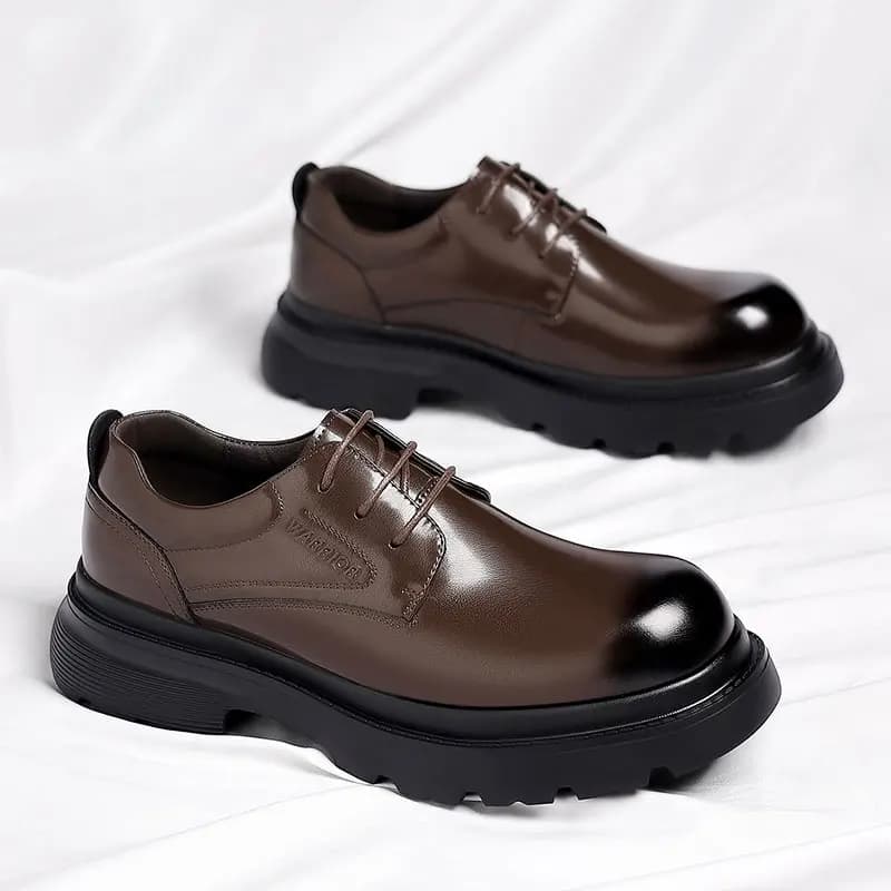 Warrior Round Toe Thick-Sole Derby Shoes Height-Increasing Big Head Martin Boots Men's Foam Lightweight Sole 12
