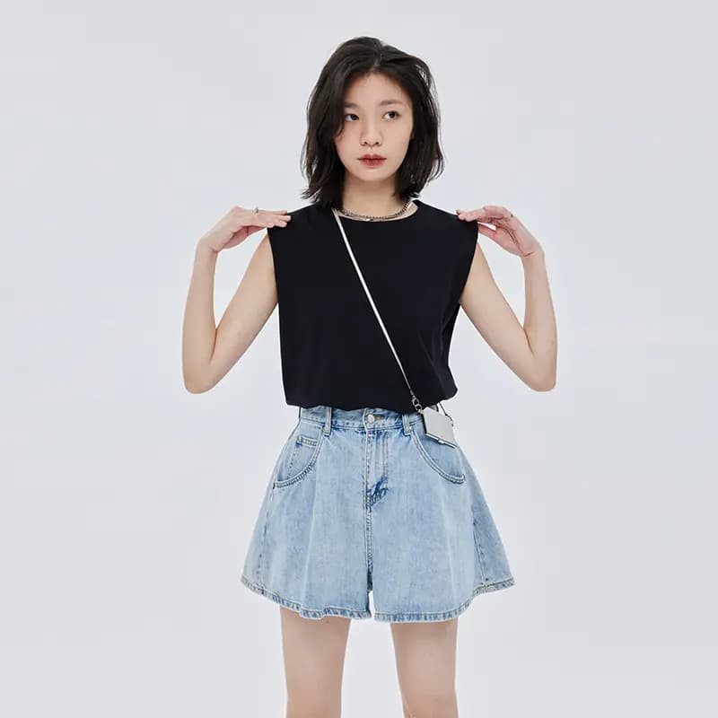 SOON FLOWER Denim Shorts Summer Women's Light Blue 4