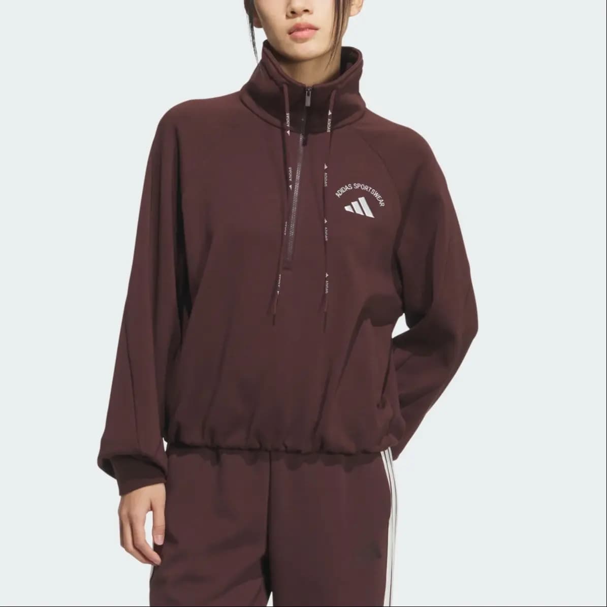 adidas Sport Casual Letter Logo Long Sleeve Stand Collar Sweatshirt Women's 2