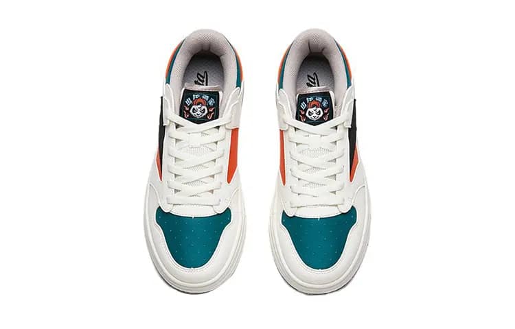 Big Kid Anta Street Play Trendy Street Dance Anti-Slip Wear-Resistant Low-Top Kids Skate Shoes White-Orange 3