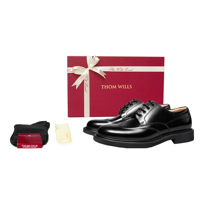 THOM WILLS British Casual Business Soft Sole Derby Shoes Formal Leather Shoes Men's Black 16