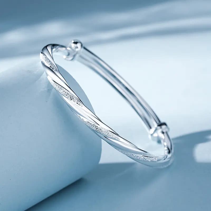 [Free Custom Engraving] Silver Qianhui Starlight Series Mobius Plain Adjustable Silver Bracelet S999 Sterling Silver Women's Gift Box 4