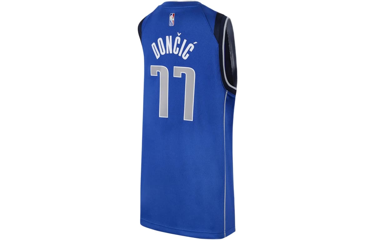 Nike NBA Kids Letter Number Logo Print Basketball Jersey SW Fan Edition Dallas Mavericks Luka Doncic #77 Boys' Royal Blue 2