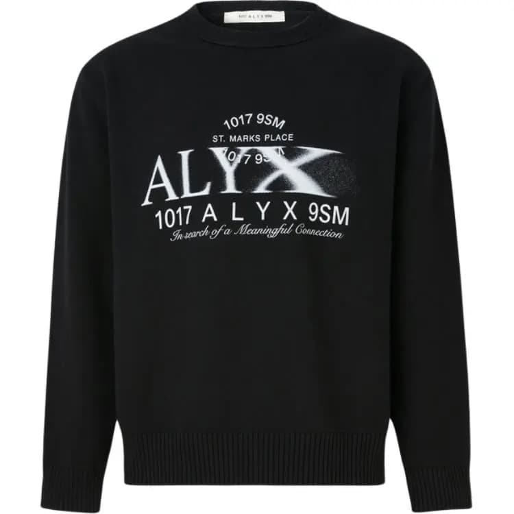 1017 ALYX 9SM Solid Brand Logo Print Oversized Loose Cotton Casual Drop Shoulder Long Sleeve Sweater Men's